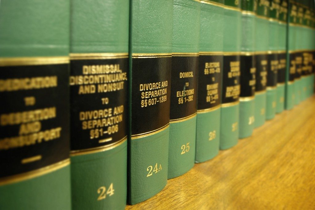 Close up of several volumes of law books of codes and statutes on divorce